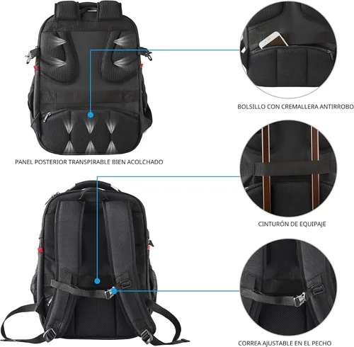 Miniatura 6 de KROSER Mochila de viaje para laptop de 17.3 pulgadas, XL, mochila para computadora con carcasa dura Saferoom, bolsillos RFID, repelente al agua