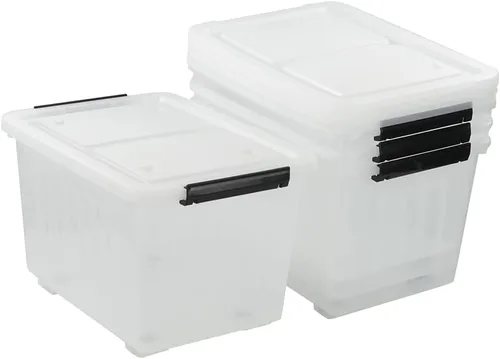 Miniatura 7 de Asking Paquete de 4 cajas de almacenamiento de plástico transparentes grandes de 50 L, contenedores de almacenamiento de plástico con ruedas