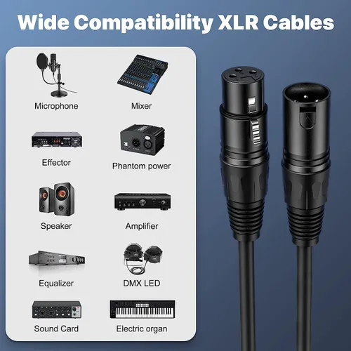 Miniatura 4 de Cable XLR de 1.5 pies, 6 unidades, cables de micrófono, cable de altavoz de micrófono equilibrado de alta calidad con cable XLR macho a hembra DMX