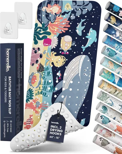 Miniatura 26 de Homerella - Alfombrilla de baño antideslizante y antideslizante para niños, 40 x 16 pulgadas, sin BPA, incluye 2 ganchos, tapete de ducha lavable