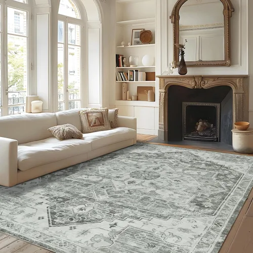 Miniatura 48 de Syalife 6x9 Alfombra Lavable para Área, Ultra Suave Antideslizante, Pila Baja, Alfombra Vintage Resistente a Manchas para Sala de Estar, Alfombra