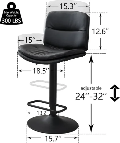Miniatura 2 de FIRAVOE Juego de 2 taburetes de bar giratorios, taburetes de bar de altura de mostrador tapizados de doble capa con respaldo, taburete de bar
