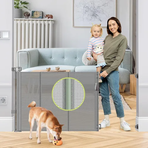Miniatura 12 de Puertas de bebé retráctiles reforzadas de 55" de ancho para puertas para prevenir que se arrastre, puerta retráctil para exteriores, puertas