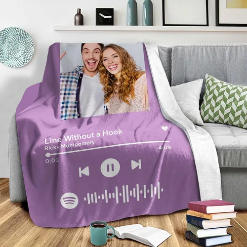 Miniatura 12 de Manta personalizada con escaneo de imágenes, código de Spotify, foto negra, manta de forro polar personalizada, manta suave para cuna, manta