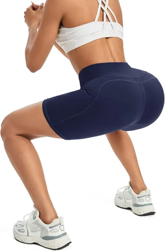 Miniatura 2 de G4Free Pantalones cortos de yoga para mujer de cintura alta con bolsillos de entrenamiento para correr, pantalones cortos de entrenamiento y control