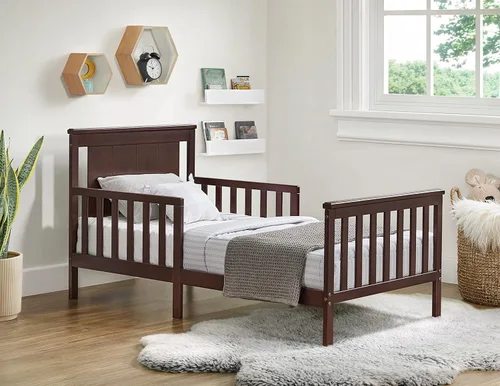 Miniatura 3 de Oxford Baby Lazio Cama infantil con estructura de madera con barandillas y línea recta, cabecero, color marrón espresso