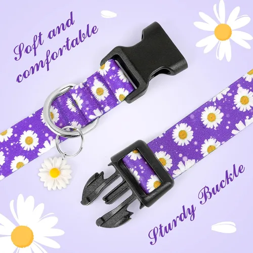 Miniatura 4 de Lindos collares para perros, collar suave de flores florales con dijes de margaritas para perros medianos (M, morado)