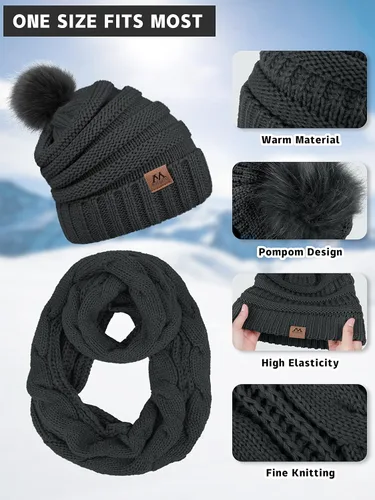 Miniatura 2 de Motarto Conjunto cálido de invierno, gorro de punto, bufanda y guantes calentadores de oídos, para hombres y mujeres, cubierta cálida para clima frío