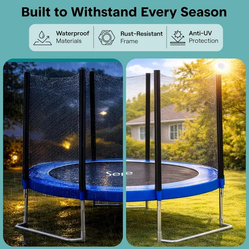 Miniatura 5 de SereneLife Trampolín para exteriores de 8 pies, 10 pies, 12 pies, 14 pies con red, escalera y revestimiento antioxidante, trampolines recreativos