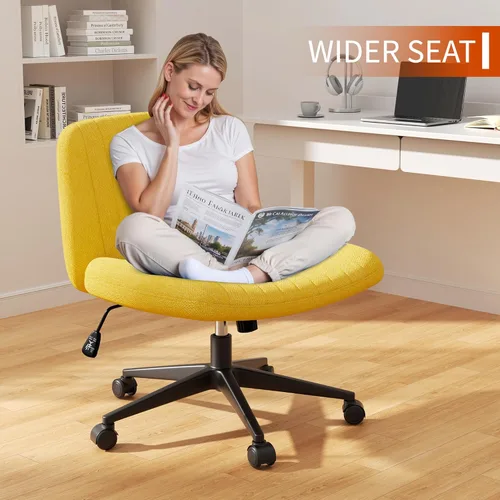 Miniatura 5 de Silla cruzada con ruedas, silla de oficina con patas cruzadas, sillas de oficina sin brazos, sillas de oficina giratorias de tela inclinable