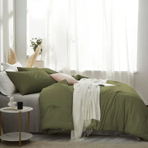 Miniatura 4 de INDACORIFY Juego de funda de edredón de algodón verde oliva con cierre de cremallera, lujoso y acogedor juego de ropa de cama de algodón suave 100%