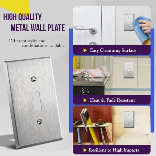 Miniatura 64 de ENERLITES Placa de Pared Metálica para Interruptor de Luz de Palanca, Acero Inoxidable 201, Resistente a la Corrosión, Tamaño Estándar 1-Gang 4.50