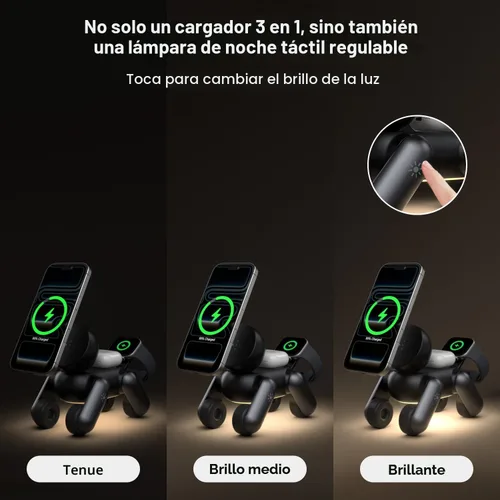 Miniatura 4 de UEQ Estación de carga inalámbrica 3 en 1 para dispositivos Apple, soporte de cargador inalámbrico plegable con luz nocturna para iPhone 17 Air 16 15