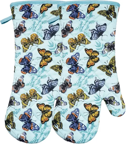 Manoplas de horno de algodón a la moda con lindo diseño de mariposa, 1 par de guantes de horno resistentes al calor, seguros para cocinar, hornear,