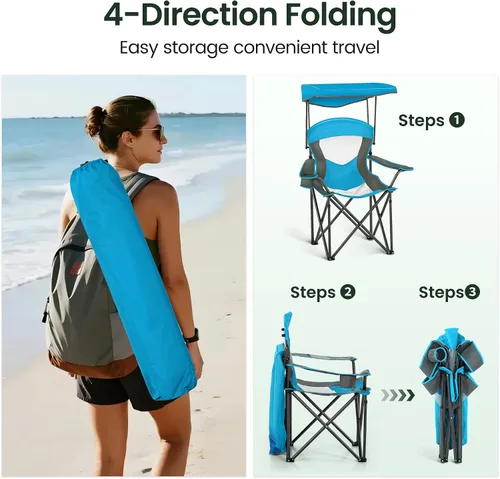 Miniatura 9 de HIGH POINT SPORTS Silla de descanso resistente con toldo para senderismo, silla de viaje, silla plegable para exteriores, campamento, patio, soporta