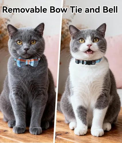 Miniatura 2 de Joytale Collar de gato mejorado con campanas, collares de gato separables con corbatín, 1 paquete de collares de gatito a cuadros de seguridad