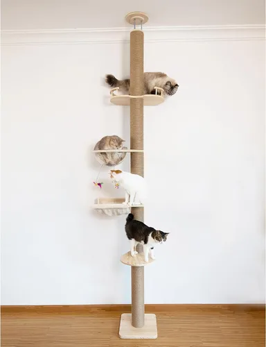Árbol para gatos del piso al techo con poste rascador de cuerda de sisal natural, altura ajustable (55-119 pulgadas), árbol de actividades para