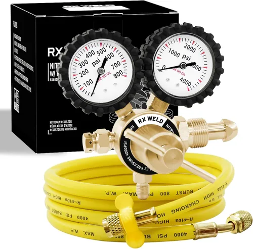RX WELD Regulador de nitrógeno con 0-800 PSI, entrada CGA580, equipo de presión de entrega, medidores de conexión de entrada y salida de latón con