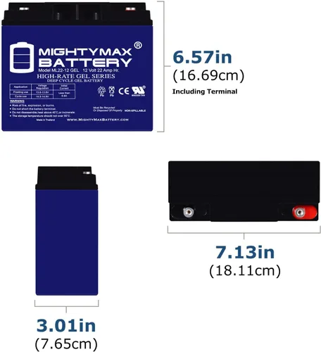 Miniatura 2 de Mighty Max Battery Reemplazo de batería de gel de 12V 22AH para E-Wheels EW-36-4 Pack