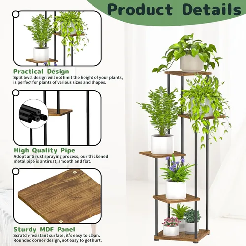 Miniatura 3 de Soporte para plantas de interior, 5 niveles altos para plantas, estante para plantas interiores, estante de exhibición de esquina, soporte