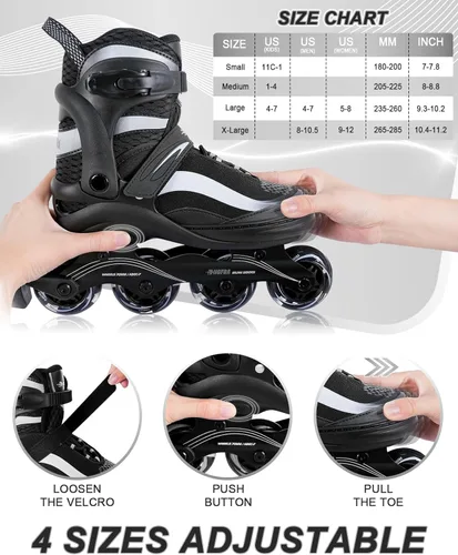 Miniatura 3 de Patines en línea ajustables para niños y adultos – Patines con gradiente de color y ruedas completamente iluminadas para niñas, niños