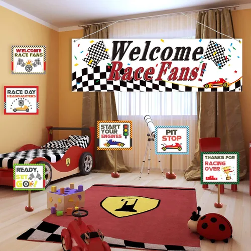 Miniatura 5 de Blulu Decoraciones de fiesta de carreras de bienvenida para fanáticos de la carrera, proveedores de fiesta de carreras, guirnalda de telón de fondo
