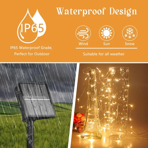 Miniatura 4 de Selarlyt Guirnalda de 200 luces LED solares de 72 pies para exteriores, luces de hadas solares para exteriores, impermeables, con 8 modos, luz