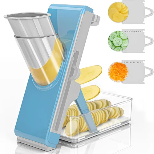 Miniatura 11 de Eletronova Cortadora de mandolina segura para cocina, cortador de verduras para cocina Verde oscuro claro