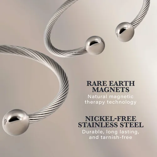 Miniatura 6 de Pulsera magnética de terapia de acero inoxidable retorcida imanes de alta potencia, para hombres y mujeres, brazalete ajustable