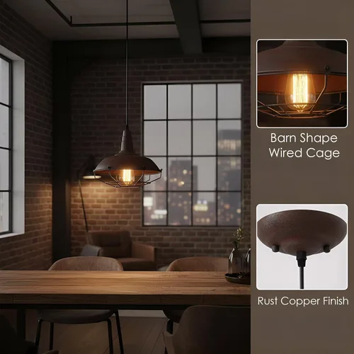 Miniatura 2 de DAYCENT Lámpara Colgante Estilo Granero Iluminación Colgante Enjaulada de Granja Lámpara Colgante de Alambre Metálico Industrial Accesorios