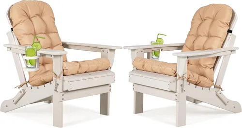 Miniatura 15 de nalone Silla plegable Adirondack con cojín con portavasos, silla de patio de plástico HDPE de gran tamaño resistente a la intemperie, utilizada