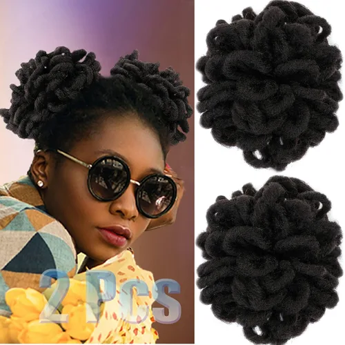 Miniatura 23 de DreadLock Moño Loc Moño de Pétalo Moño Afro High Puff Peluca de Cola de Caballo con Cordón Sintética Locs Falsos Moño de Cabello Cola de Caballo