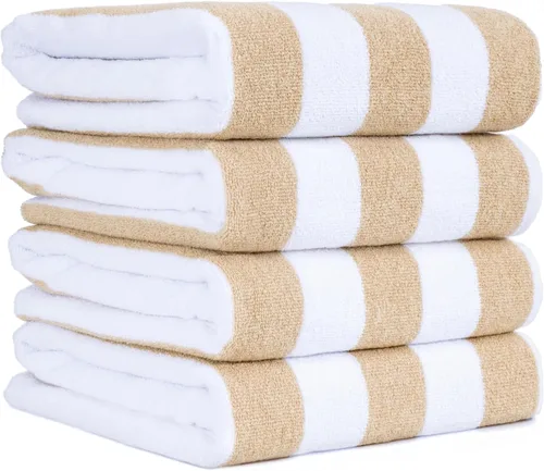 Miniatura 2 de American Soft Linen Cabana - Toallas de playa a rayas, 30 x 60 pulgadas, 4 piezas, toallas de piscina de gran tamaño, secado rápido, sin arena, Beige
