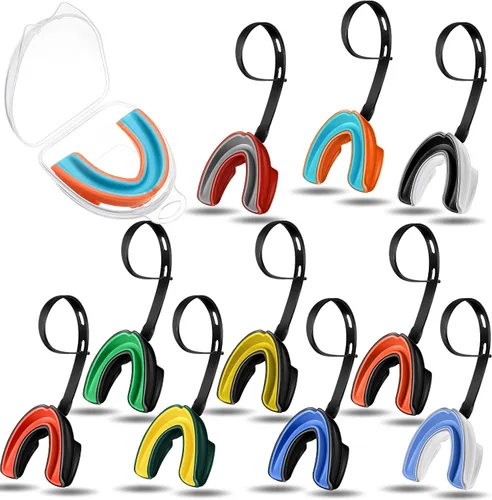 Threlaco Protector bucal de fútbol con correa, protector bucal deportivo de doble color, boquilla de fútbol a granel para lucha libre, boxeo,