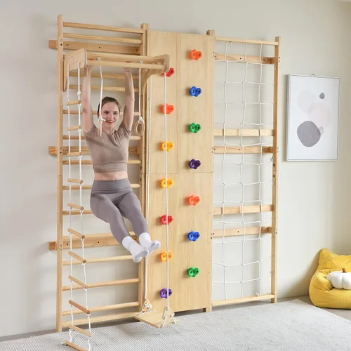 Miniatura 6 de Avenlur Juego de gimnasio de pared de escalera sueca 9 en 1 de nogal