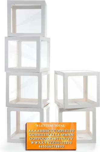 Miniatura 16 de Cajas de globos transparentes de color blanco, cajas de bebé transparentes con 78 letras para nombre personalizado, bloques de cajas de globos