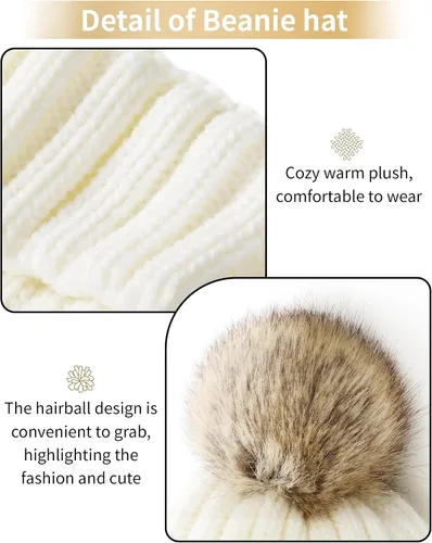 Miniatura 4 de DOFOWORK Gorros de invierno para mujer, gorro de invierno para mujer con pompón de piel sintética cálido