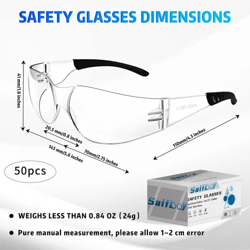 Miniatura 2 de Salfboy Gafas de Seguridad Ansi Z87.1 Gafas de Seguridad Transparentes a Granel Lentes Resistente al Impacto Gafas Protectoras para Hombres