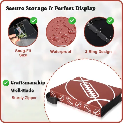 Miniatura 3 de Carpeta de 720 bolsillos para tarjetas de fútbol con fundas, compatible con tarjetas de béisbol, juego de protectores para álbum de tarjetas