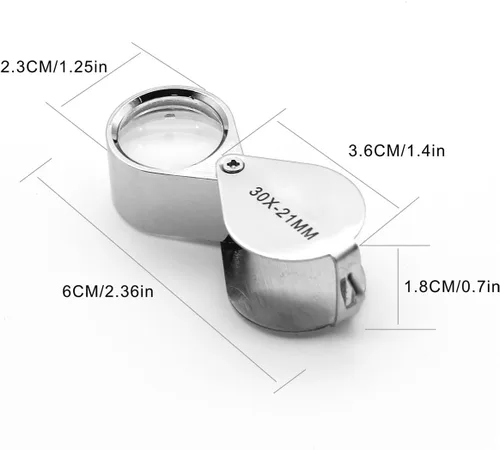 Miniatura 4 de QiCheng&LYS Jeweler - Lupa de bolsillo con lente de cristal 30X para joyas, monedas, sellos, antigüedades y más (plateada)
