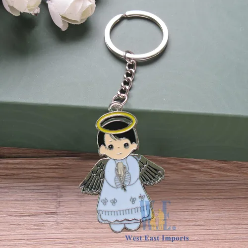 Miniatura 7 de Regalo personalizado de primera comunión (12 piezas) - Llavero de metal de niño ángel blanco, regalo de bautizo para invitados con grabado/bautismo