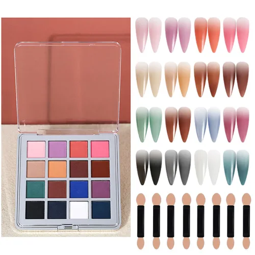 Miniatura 8 de Juego de polvos de pigmentos de uñas de 16 colores para crear un impresionante arte de uñas degradado con tonos brillantes, accesorios perfectos