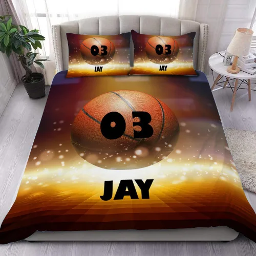 Miniatura 9 de Juego de ropa de cama personalizado de baloncesto tamaño individual, edredón deportivo personalizado con nombre y número para habitación de niños