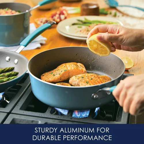 Miniatura 3 de Rachael Ray Cucina Juego de Utensilios de Cocina Antiadherentes Ollas y Sartenes, 12 Piezas, Azul Agave