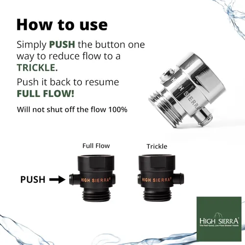 Miniatura 3 de High Sierra® - Válvula de goteo de latón sin plomo para cabezales de ducha. Para pausa y control de presión. Botón fácil de pulsar que reduce