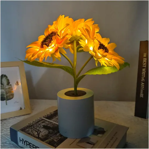 Miniatura 14 de Lámpara de girasol, girasol artificial en maceta con luces LED, luz nocturna LED USB, lámpara de mesa, mesita de noche, dormitorio, luz decorativa