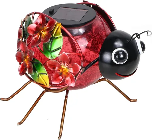 MUMTOP Lámpara Solar, Luces LED Solares Impermeables al Aire Libre, Decorativas, Soporte de Mesa en Forma de Mariquita, para Decoración de Patio y