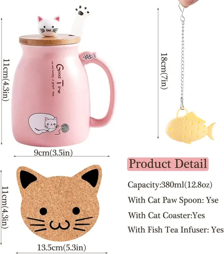 Miniatura 5 de Taza Kawaii de Té BigNoseDeer con Infusor Linda Taza de Gato de Cerámica Taza de Café Taza de Té Rosada Linda Cosas Preppy Regalos para Mujeres