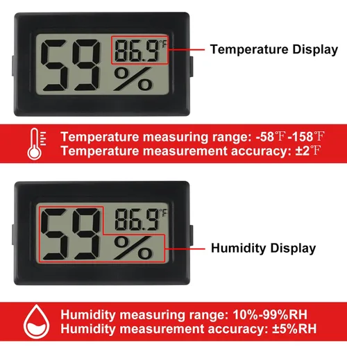Miniatura 3 de Paquete de 6 mini termómetro digital higrómetro con sonda de temperatura interior, medidor de humedad y temperatura interior, pantalla LCD 6 piezas