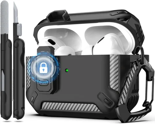 RFUNGUANGO Funda protectora para AirPods Pro de 2ª generación con kit de limpieza, funda rígida militar con cerradura para funda de carga de AirPod